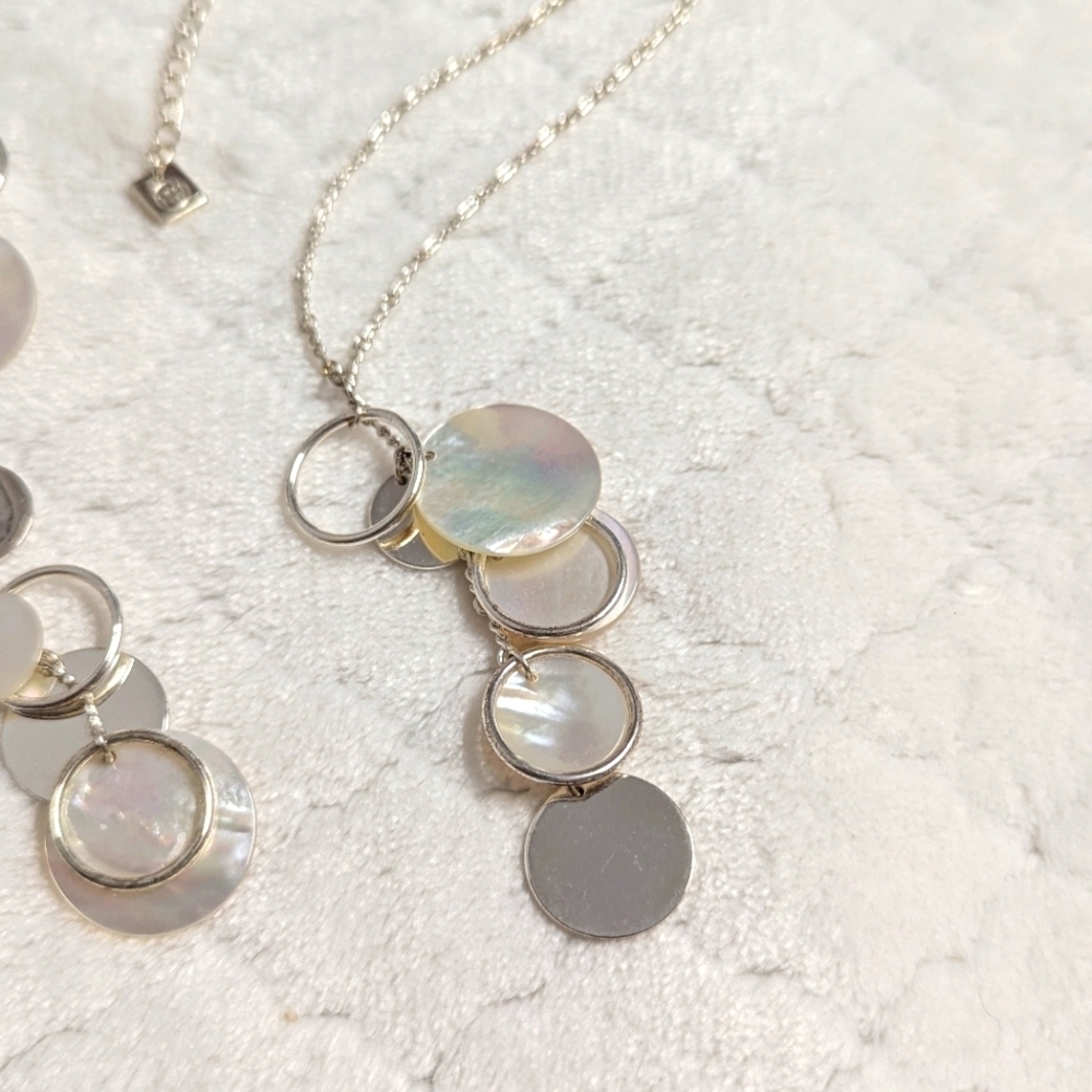 Vintage Nine West Silvertone and Faux Mother Of Pearl Jewelry Set - Picture 3 of 8